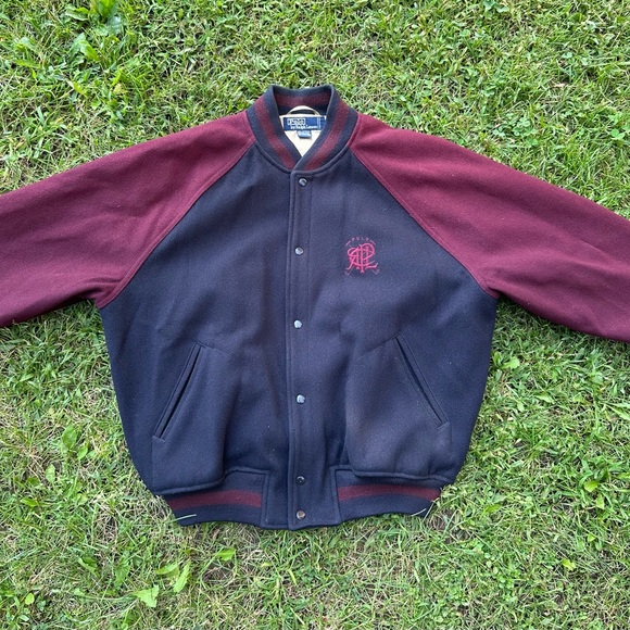 VINTAGE POLO RALPH LAUREN 100% WOOL VARSITY JACKET LARGE MEN - Picture 2 of 6